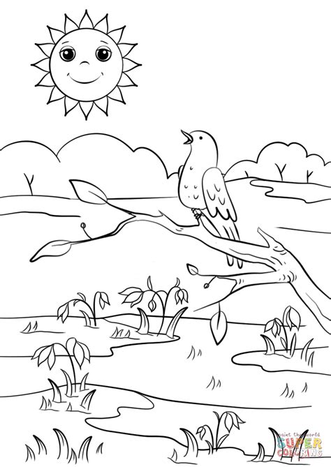 spring scene coloring page  printable coloring pages