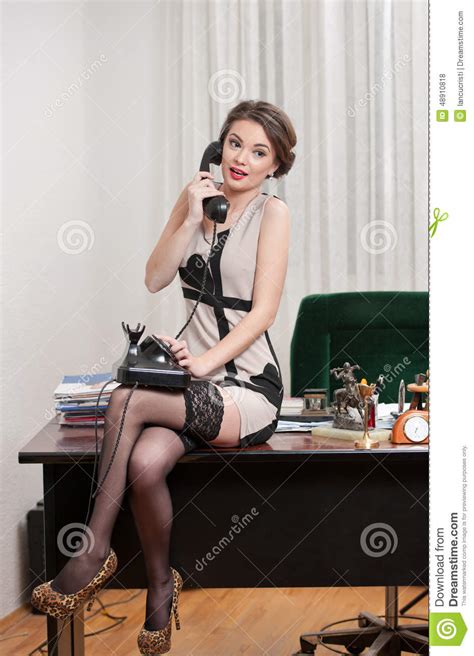 Happy Smiling Attractive Woman Wearing An Elegant Dress And Black