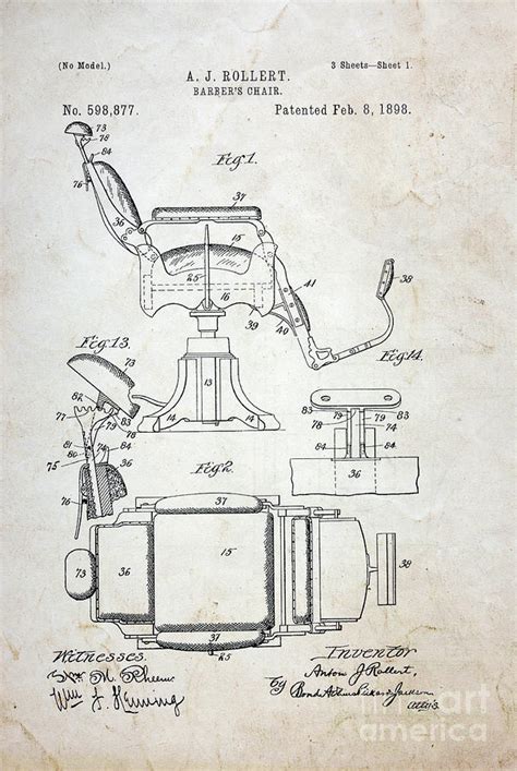 vintage barber chair patent photograph  paul ward