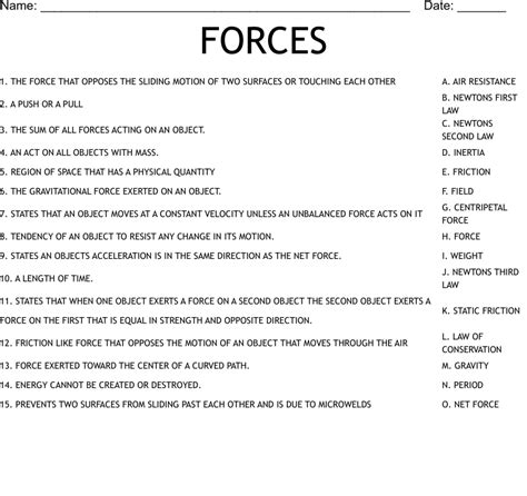 forces worksheet wordmint