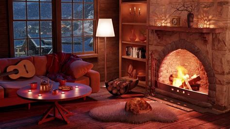 cozy winter hut ambience  cat snowstorm sounds  crackling