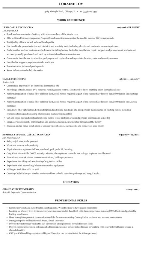 cable installer resume medbunker blog