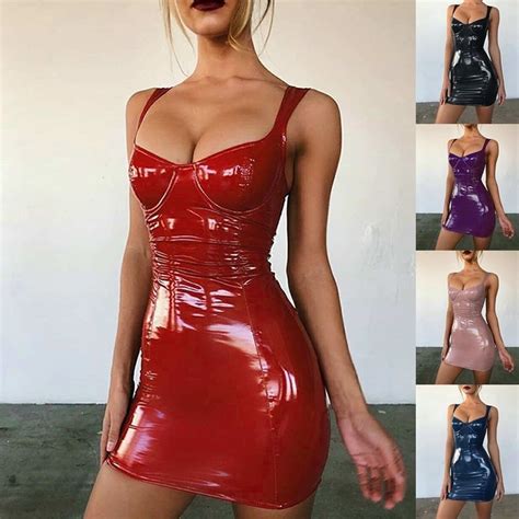 2020 sexy backless club party short dress solid black wet look latex
