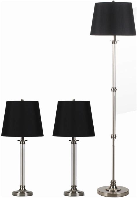 Translucent And Silver Table Floor Lamp Set Black Shades