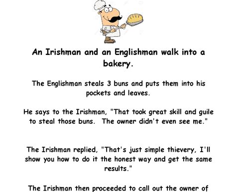 an irishman and an englishman walk into a bakery clean funny jokes