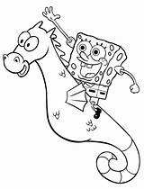 Spongebob Seahorse Mewarnai Squarepants Halaman Riding Squidward Krabs Drucken Raskrasil sketch template