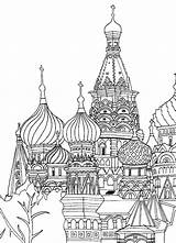 Cities Kids Basil Cathedral Moscow Saint Square Fun Red Coloring sketch template