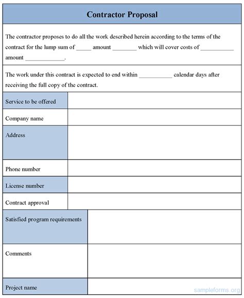contractor proposal form sample contractor proposal form sample forms