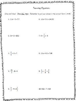 solving  step equations worksheet teaching  math pinterest