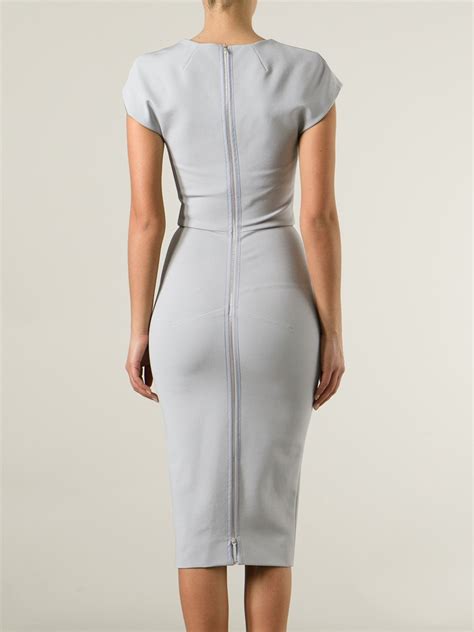 lyst victoria beckham fitted pencil dress in gray