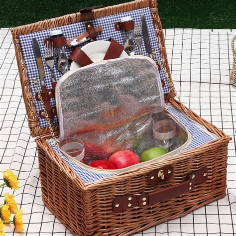 large insulated wicker picnic basket set zincera
