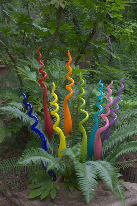 Three Hand Blown Glass Garden Art Plant Stake 24 Inches Tall