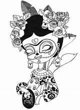 Frida Kahlo Catrina Inktober Ilustradores Coso Caveiras Kalo Cosodeilustradores Sugar sketch template