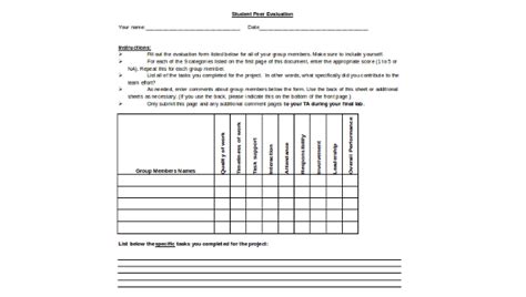 sample student evaluation forms  ms word