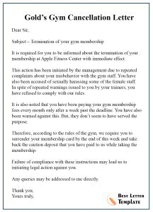 sample cancellation letter template  gym membership