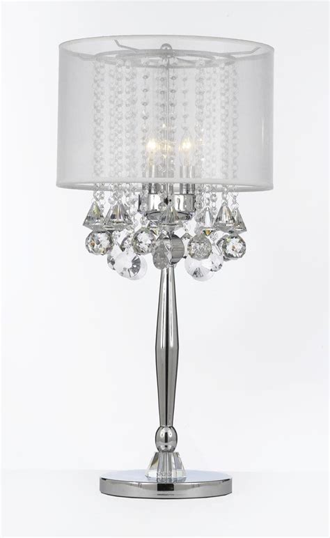 silver mist  light chrome crystal table lamp  white shade contemporary modern desk bedside