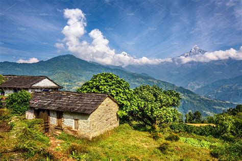village   himalaya mountains  nepal architecture  creative market