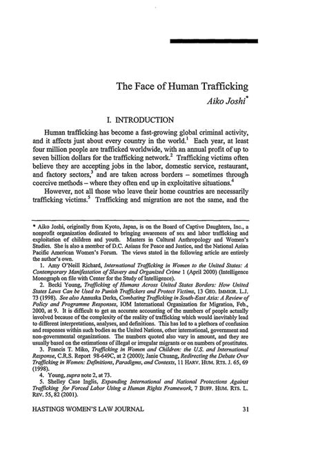 the face of human trafficking symposium on sexual slavery 13 hastings women s law journal 2002