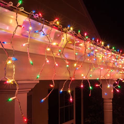 christmas icicle light  multi red green pink blue yellow icicle lights white wire