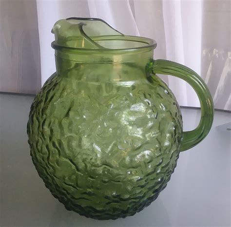 anchor hocking lido milano green glass pitcher vintage kitchen