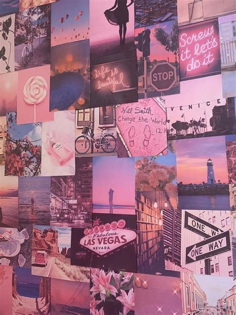 pink aesthetic pretty large  size wall collage kit room etsy uk