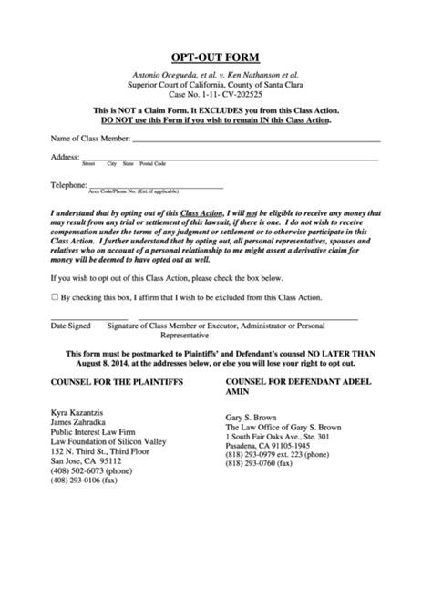 Opt Out Form Printable Pdf Download