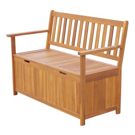 outsunny  wooden outdoor storage bench  pe lining deck box