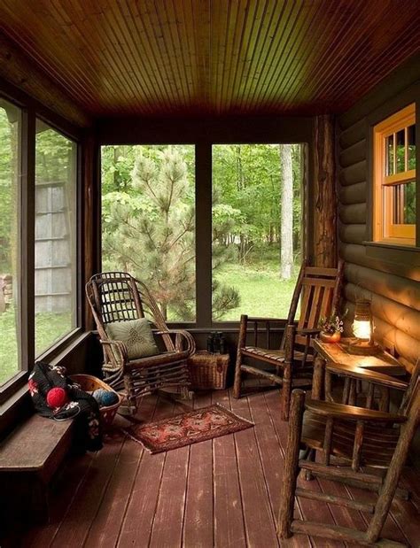 rustic cabin screened porch house  porch log homes rustic porch