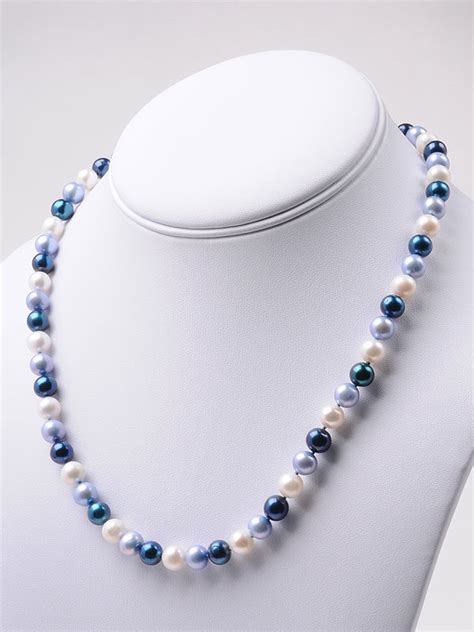 blue light blue  white freshwater pearl necklace