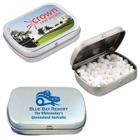 sugar  breath mints  silver tin modern promotions
