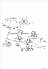 Playing Kids Beach Pages Coloring Color Coloringpagesonly sketch template