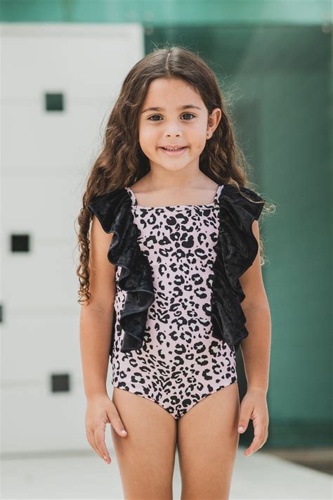 pink leopard  piece sleeveless swimsuit  kids  cool beachwear