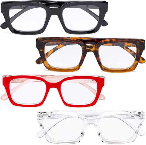 Bfoco 4 Pairs Oprah Style Reading Glasses Oversized Square Readers For