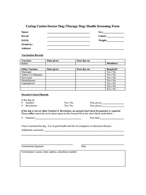 caring canine doctor dog therapy dog health screening form dgp
