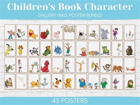 childrens book character gallery wall poster bundle etsy preschool