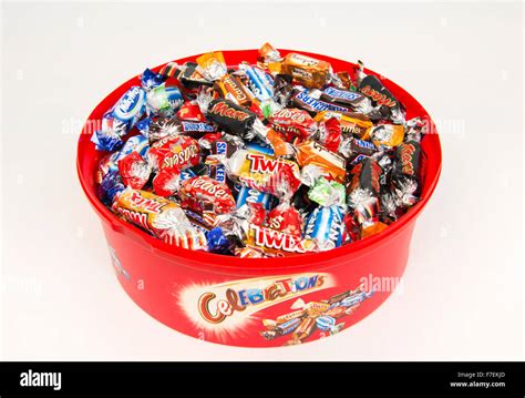 selection  chocolates   tin  celebrations stock photo royalty  image