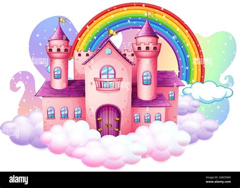castle  rainbow   cloud isolated  white background
