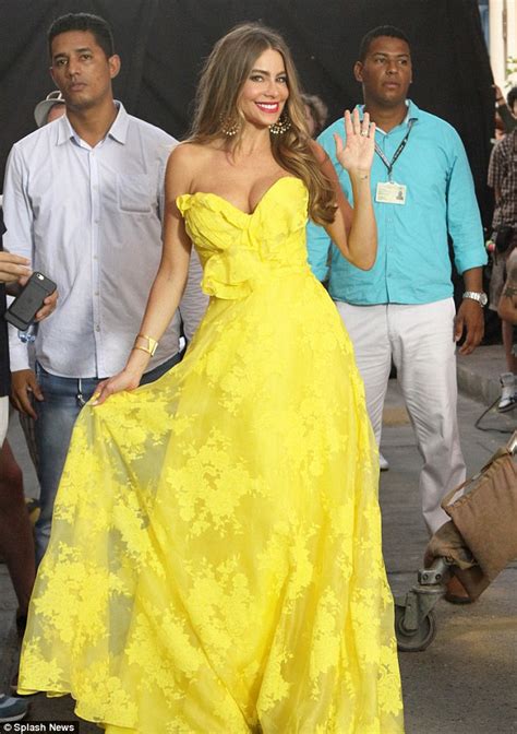 sofia vergara dons yellow gown to film beer commercial in her native colombia daily mail online