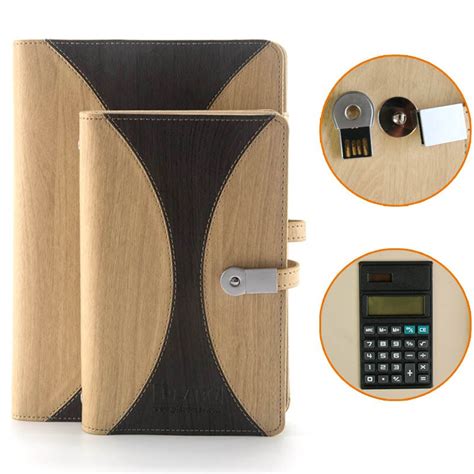 bk  business calculator notepad usb flash drive pu leather wood grain loose leaf calculator