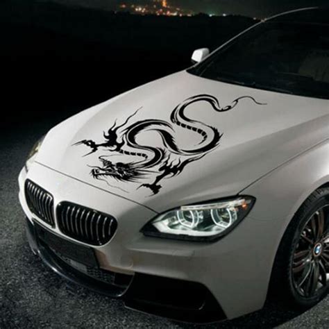 car hood body vinyl graphic wrap decal dragon sticker black racing sport reflect alexnldcom