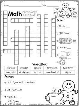 grade math crossword puzzle december  frogs fairies  lesson