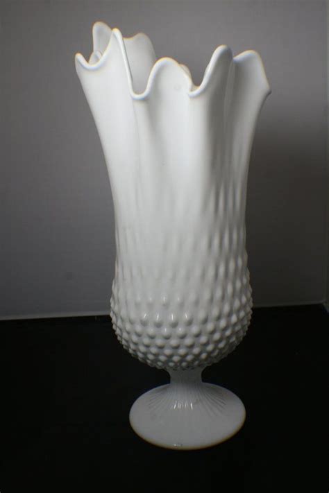 Large White Milk Glass Hobnail Ruffled Edge Handkerchief Vase White
