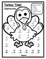 Thanksgiving Math Color Number Turkey 2nd 1st Subtraction Activities Activity School sketch template