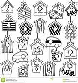 Birdhouse Bird House Clipart Outline Drawing Line Vector Birdhouses Houses Drawings Doodle Coloring Doodles Cute Set 2d Pages Hanging Illustration sketch template