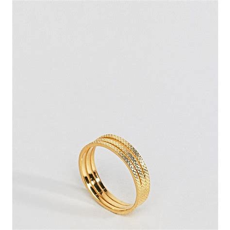 asos gold plated sterling silver triple row etched band ring    polyvore featuring