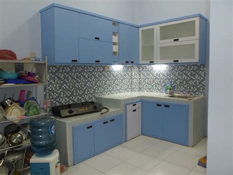 kitchen set minimalis multiplek hpl warna biru furniture