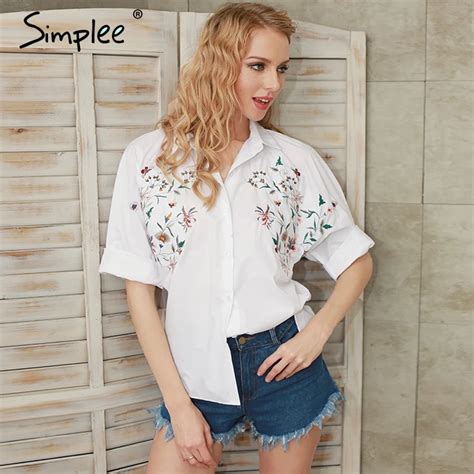 buy simplee embroidery white blouse shirt women tops