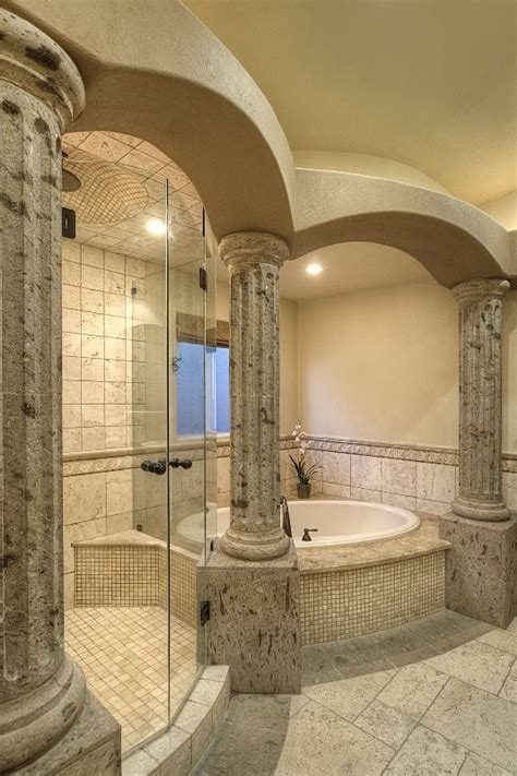 pin  allure designs   roman style master bathroom mediterranean