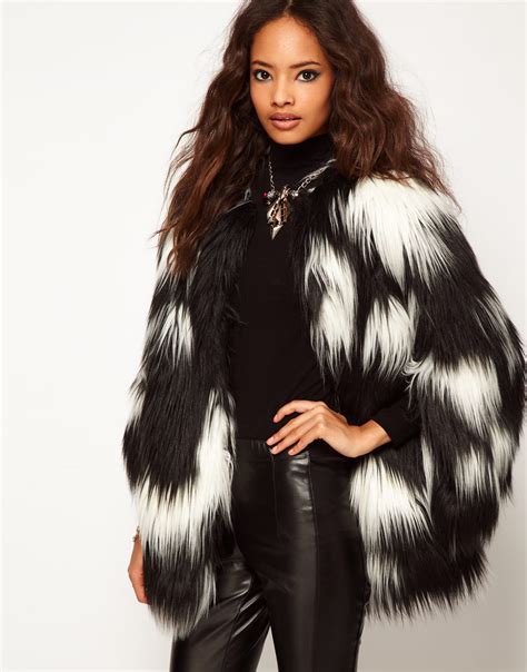 Asos Collection Asos Oversized Stripe Fur Coat In Black Lyst