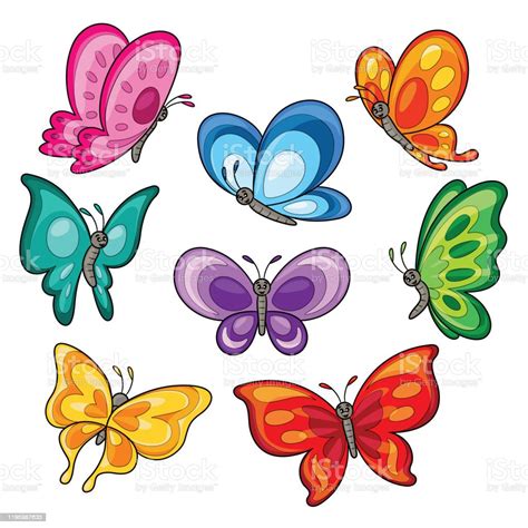 Set Of Colorful Butterflies Cartoon Stock Illustration Download Image